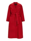 Fabiana Filippi Long Cashmere Wool Coat Belted At Waist In Red