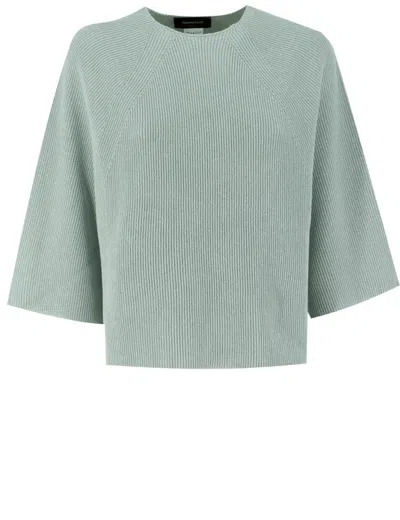 Fabiana Filippi Aqua Green Cotton Sweater With Three-quarter Sleeves