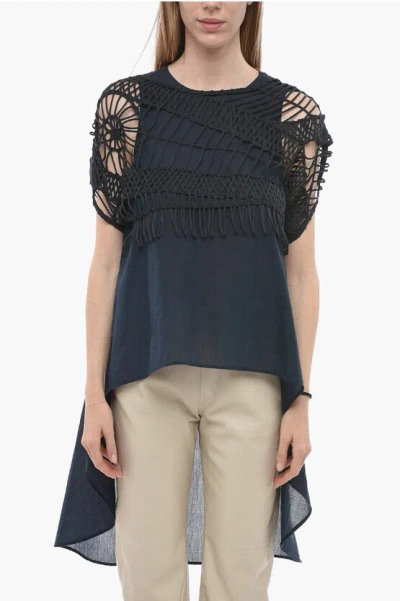 Fabiana Filippi Asymmetric Cape Top With Removable Crochet Detail In Blue