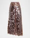 Fabiana Filippi Asymmetric Paillette Midi Skirt In Brown