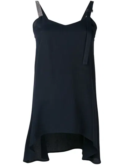 Fabiana Filippi Asymmetrical Donna Top With Elegant Satin Finish And Decorative Straps In Blue
