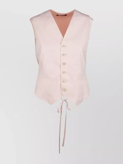 Fabiana Filippi Back Tie Sleeveless V Neck Button Jacket In Pink