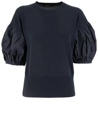 Fabiana Filippi Balloon Sleeve T-shirt With Ribbed Detailing In Blue