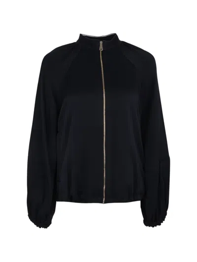 Fabiana Filippi Balloon-sleeve Satin Bomber Jacket In Black