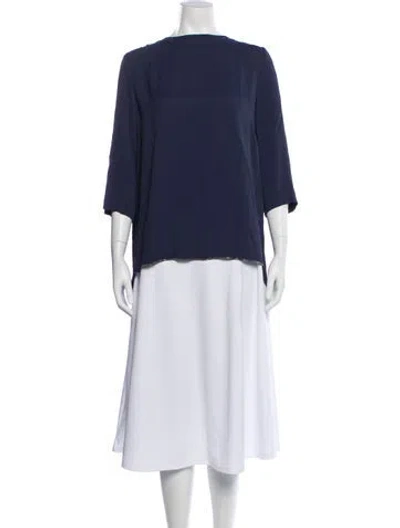 Pre-owned Fabiana Filippi Bateau Neckline Three-quarter Sleeve Top In Blue