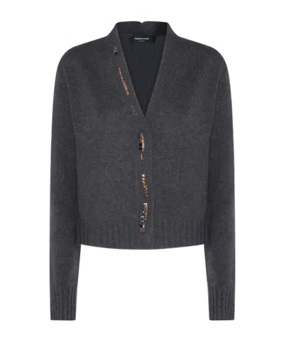 Fabiana Filippi Bead-embellished Cardigan In Gray