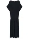 Fabiana Filippi Relaxed Black Midi Dress With Gathered Waist In Blue