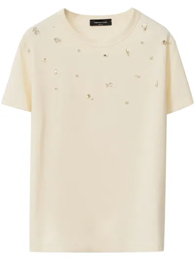 Fabiana Filippi Bead-embellished T-shirt In Vanilla
