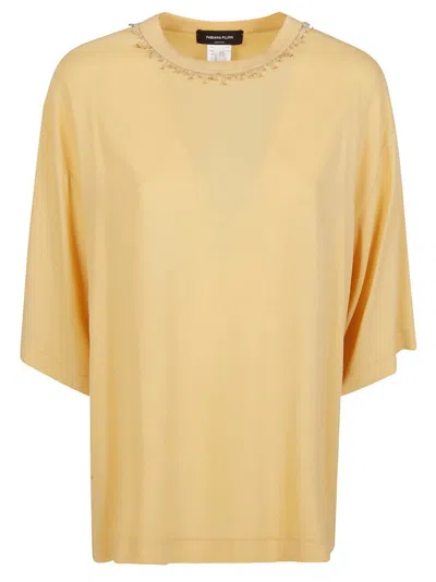 Fabiana Filippi Bead-embellished Round-neck Blouse In Yellow