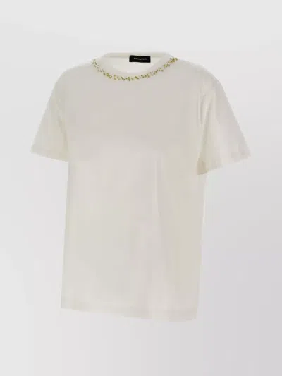 Fabiana Filippi Beaded Cotton Crew Neck T-shirt In White