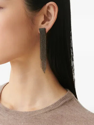 Fabiana Filippi Beaded Fringe-detail Earrings In Gray