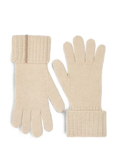 Fabiana Filippi Beaded Rib-knit Gloves In Neutral