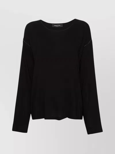 FABIANA FILIPPI BEADED TRIM CREPE TOP WITH DROP SHOULDER