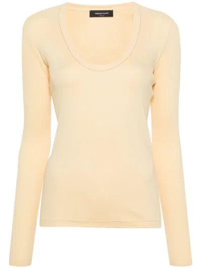 Fabiana Filippi Beaded-trim Ribbed T-shirt In Yellow