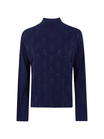 Fabiana Filippi Bead-embellished High-neck Sweater In Blue