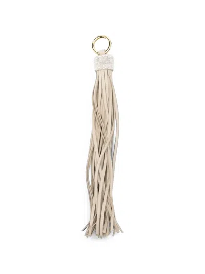 Fabiana Filippi Bead-embellished Leather Tassel Keyring In Neutral