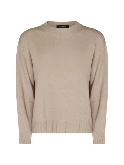 Fabiana Filippi Platinum-hued Crew Neck Sweater With Ribbed Details In Neutral