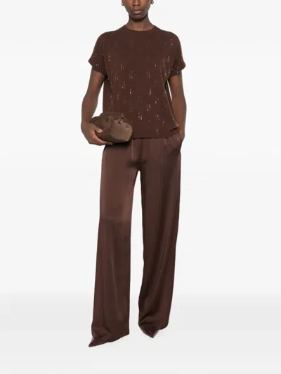 Fabiana Filippi Bead-embellished Short-sleeve Sweater In Brown
