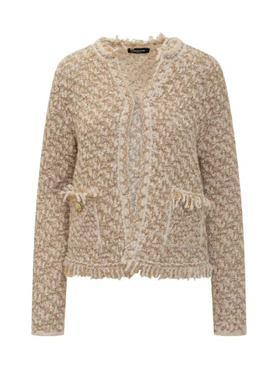 Fabiana Filippi Beige Bouclé Jacket With Fringes By  In Neutral
