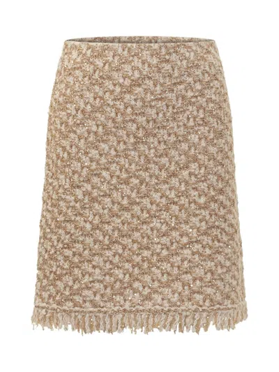 Fabiana Filippi Beige Bouclé Miniskirt With Fringes By  In Neutral