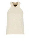 Fabiana Filippi Halterneck Sleeveless Metallic Ribbed Hem Top