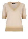 Fabiana Filippi Beige Cotton Sweater With V-neckline In Neutral
