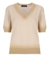 Fabiana Filippi Beige Cotton Sweater With V-neckline In Multi
