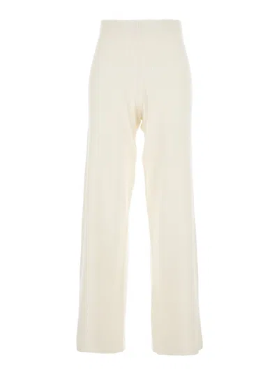 Fabiana Filippi Beige High-waisted Ribbed Knit Pants With Straight Hem In Wool Blend Woman In Neutral