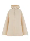 FABIANA FILIPPI BEIGE HOODED CAPE WITH POCKETS IN WOOL WOMAN