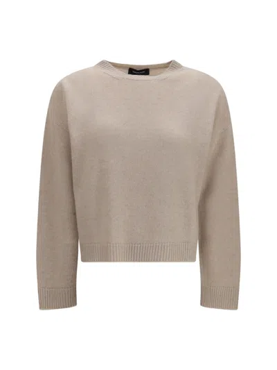 Fabiana Filippi Beige Knitted Crew Neck Sweater In Brown