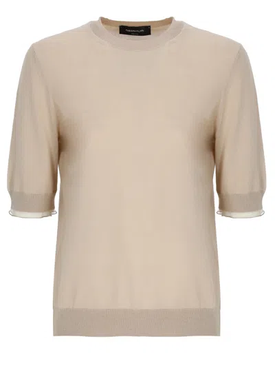 Fabiana Filippi Beige Light Point Wool Short-sleeved Top In Neutral
