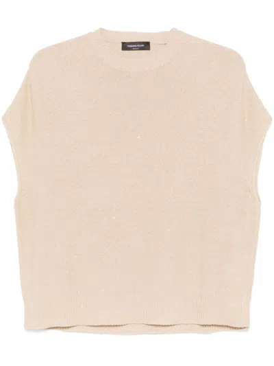 FABIANA FILIPPI BEIGE LINEN BLEND CREWNECK SWEATER