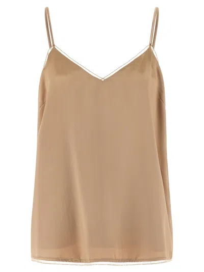 Fabiana Filippi Lingerie Style Top Lightweight Spaghetti Straps In Brown
