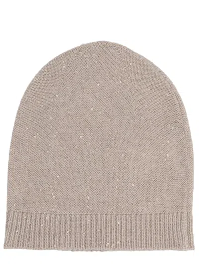 Fabiana Filippi Beige Sequined Wool-blend Knitted Hat In Gray