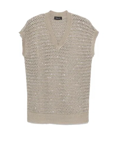 Fabiana Filippi Beige Sleeveless Sweater In Brown
