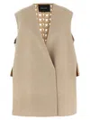 Fabiana Filippi Knit Wool Vest Crochet Back Detail In Neutral