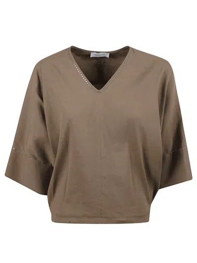 Fabiana Filippi Beige V-neck Shirt With Wide Sleeves In Brown