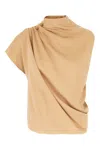 Fabiana Filippi Draped Mock-neck Enver Satin Top In Yellow