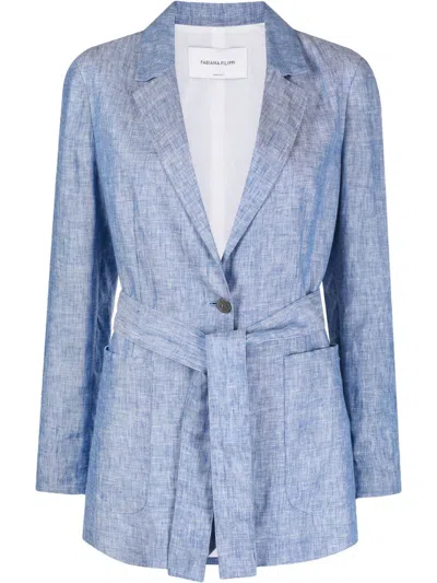 Fabiana Filippi Belted Linen Blazer In Blue