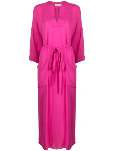 Fabiana Filippi Belted Long-sleeved Midi Dress In 粉色