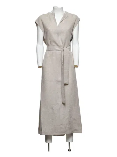 Fabiana Filippi Belted V-neck Linen Dress In Gray