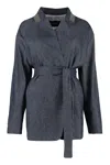 Fabiana Filippi Belted Wrap Jacket In Dark Blue