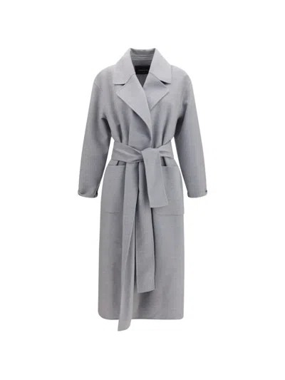 Fabiana Filippi Belted Midi Jacket Silk Nylon Blend In Gray