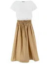 Fabiana Filippi Long Dress With Appliqué Skirt In Brown