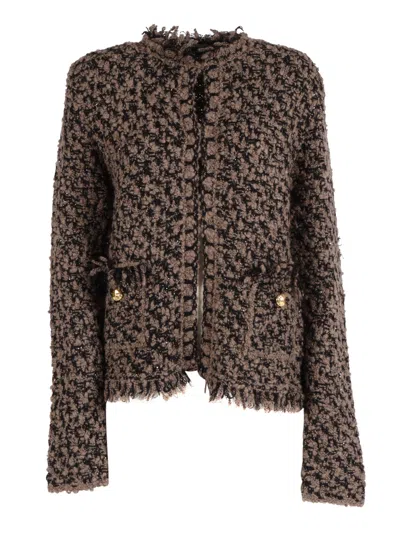 Fabiana Filippi Bicolor Tweed Knit Jacket In Brown