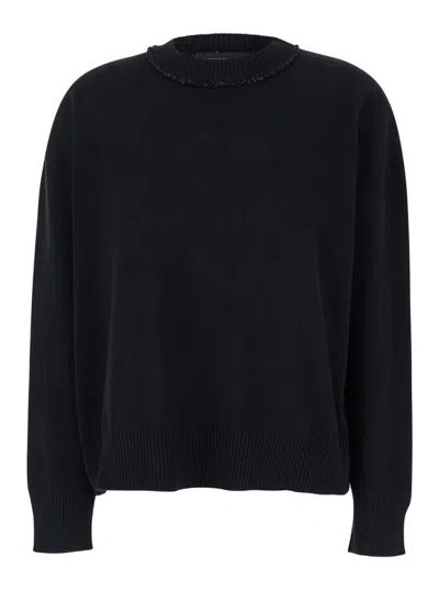Fabiana Filippi Crew-neck Sweater With Sequins And Relaxed Fit In Black