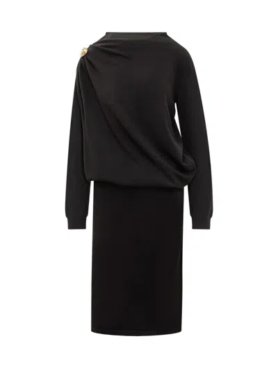 Fabiana Filippi Draped Knee-length Dress Gold Embellishment In Black