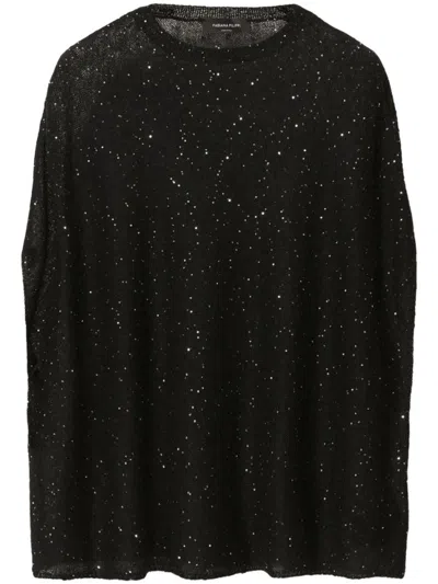 FABIANA FILIPPI BLACK EMBROIDERED SEQUIN SWEATER