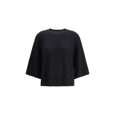 Fabiana Filippi Black Fleece Wool Sweatshirt In Multi