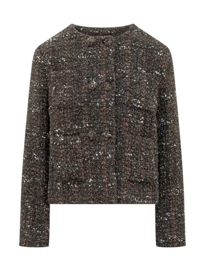 Fabiana Filippi Black Textured Crew Neck Blazer